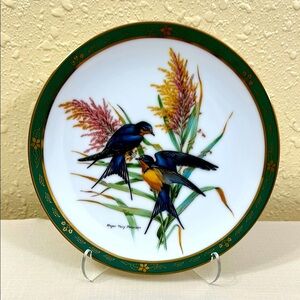 Danbury Mint Green and Gold Accent Decor Plate Barn Swallows